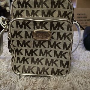 Michael Kors Tan and Cream Logo Pouch